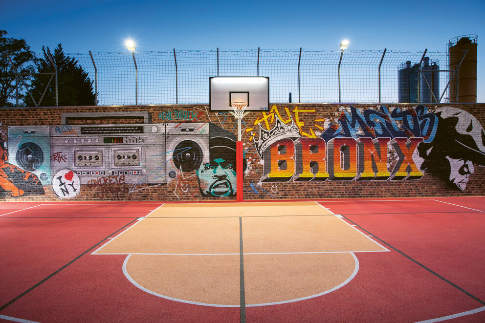 Sports field with lighting